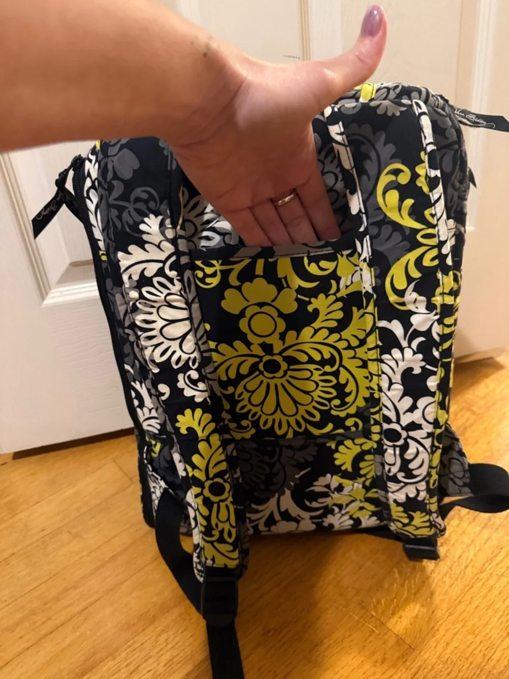 Vera Bradley Baroque Black Gray Yellow Floral Laptop Backpack